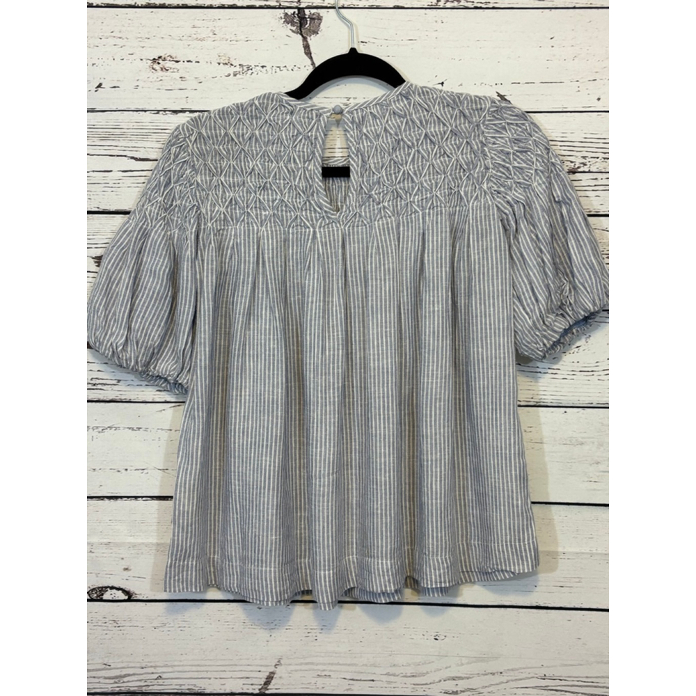Women's Anthropologie Striped Smocked Blouse Blue/White Size XXS - Picture 6 of 7
